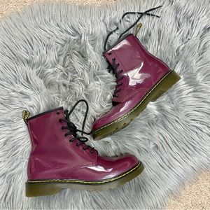 Dr. Martens cherry red glossy lace up combat boots